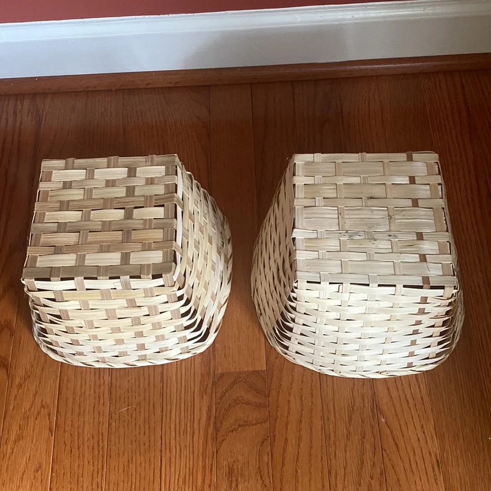 2 Palm Leaf Baskets Decorative Covering for Planters Pots Plants EUC